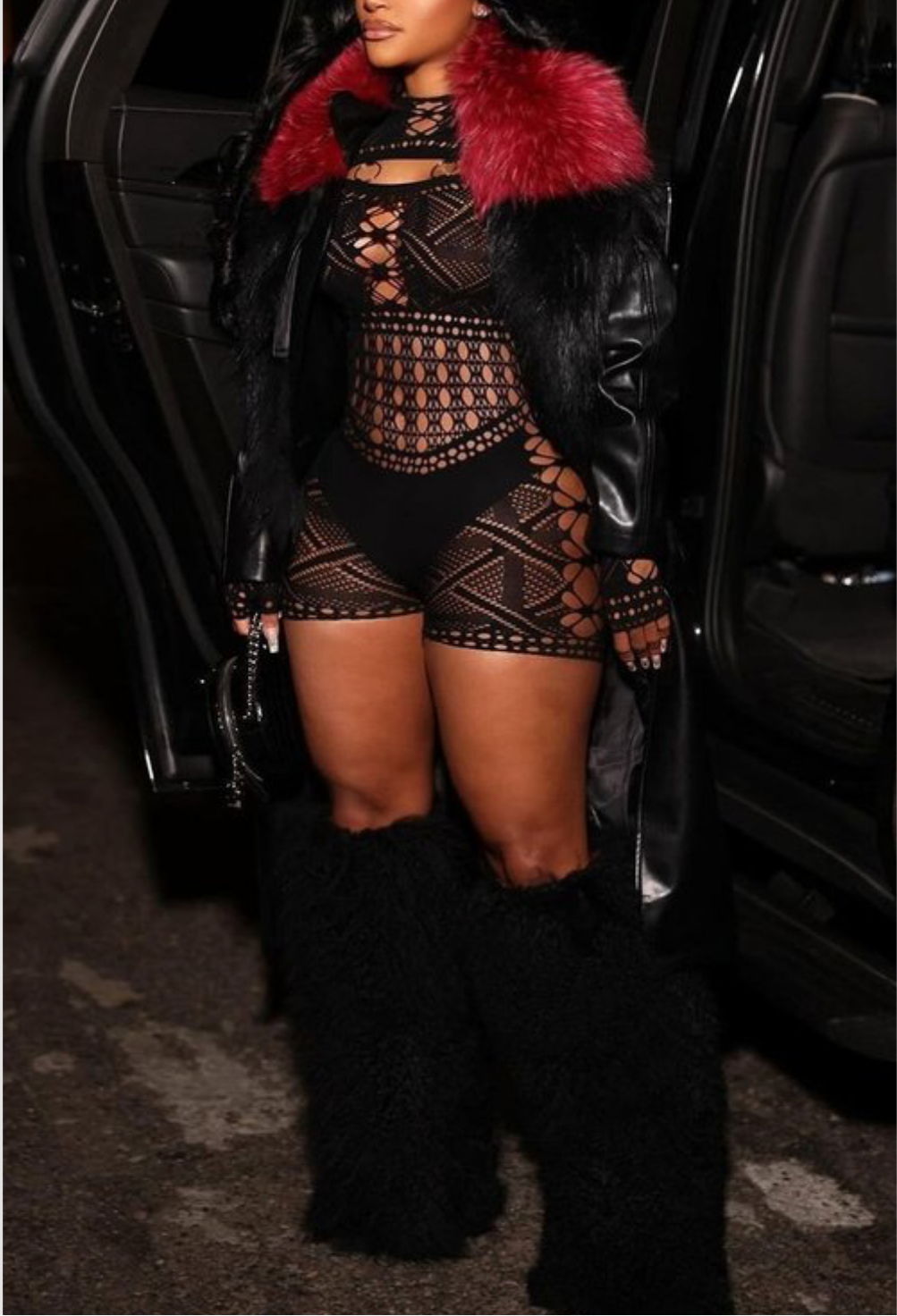 Mesh black long sleeve jumpsuit