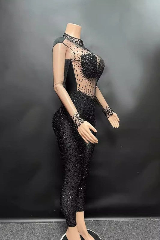 Seductive mesh crystal jumpsuit