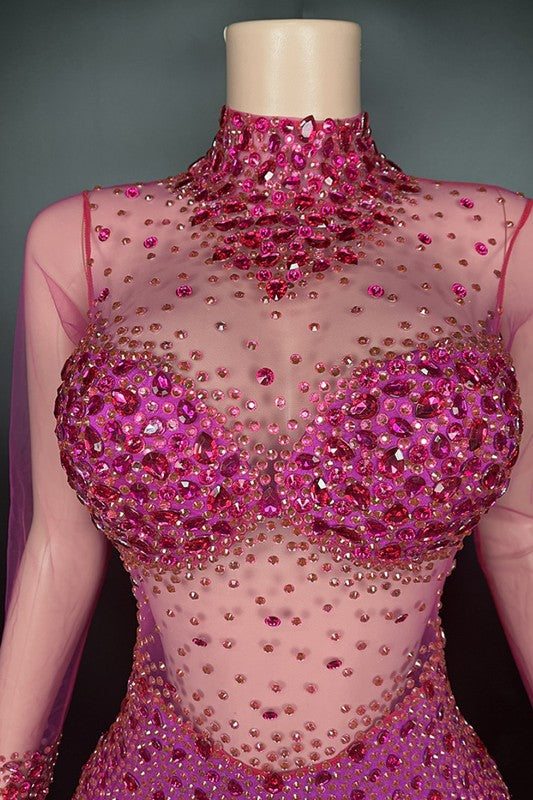 Seductive mesh crystal jumpsuit