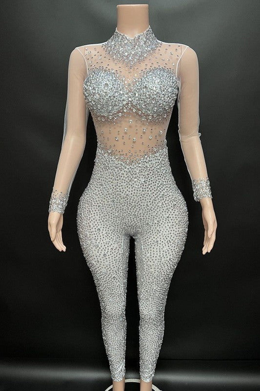 Seductive mesh crystal jumpsuit