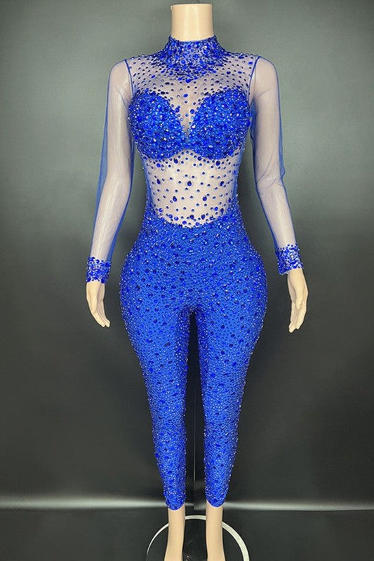 Seductive mesh crystal jumpsuit