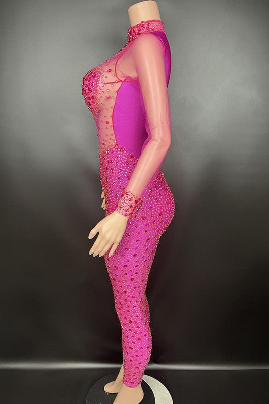 Seductive mesh crystal jumpsuit