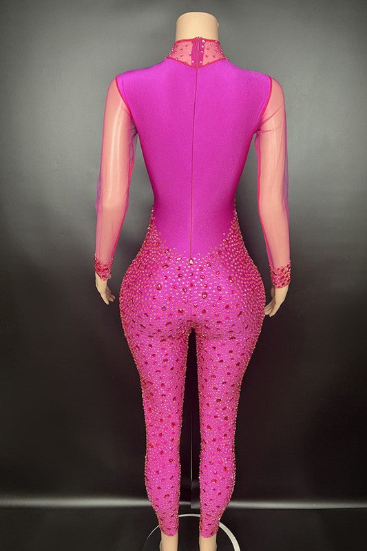 Seductive mesh crystal jumpsuit