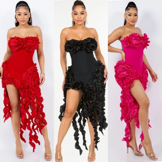 Strapless petal bodycon dress
