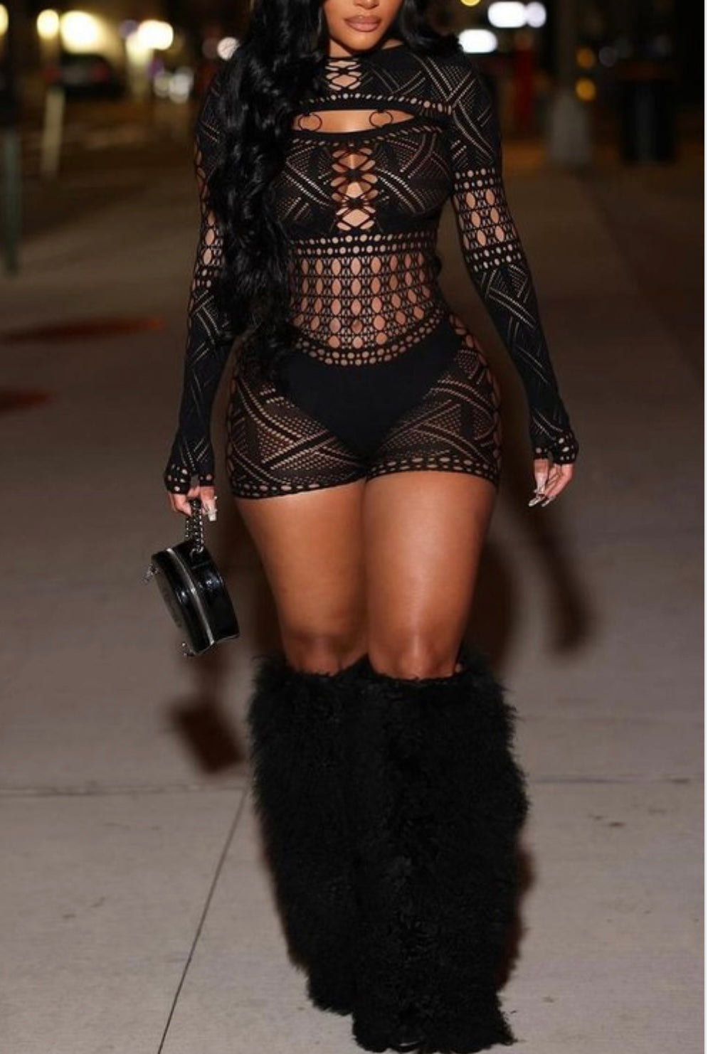 Mesh black long sleeve jumpsuit