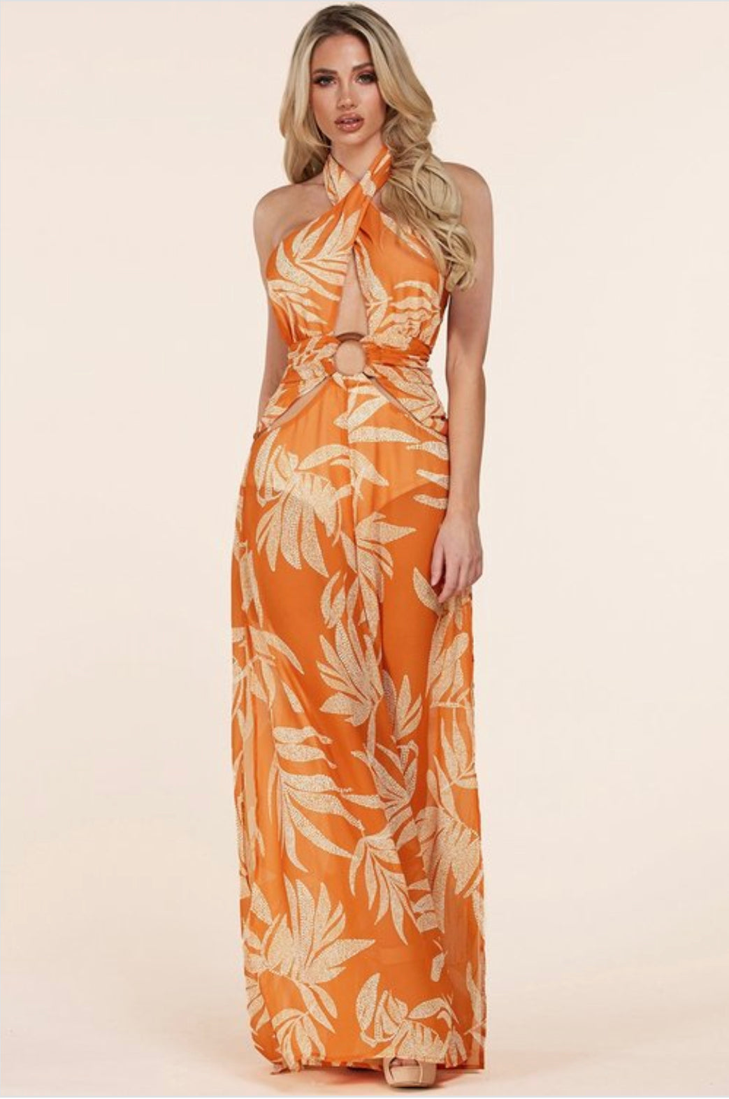 Dotted leaf print jumpsuit