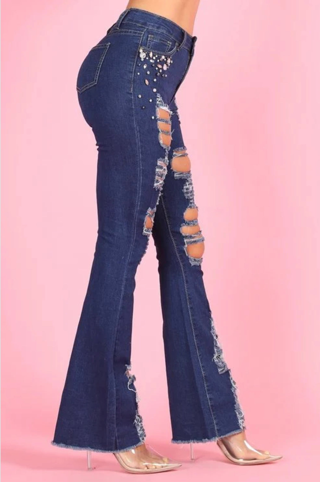 Denim high waisted bootcut destroy jeans