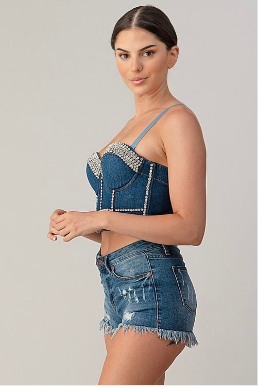 Soft denim straps crop tops