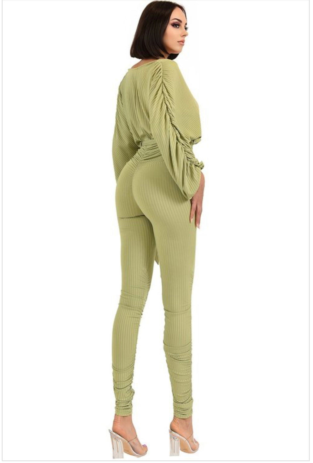 SOLID WAIST TIE RELAXED SLEEVE JUMPSUIT
