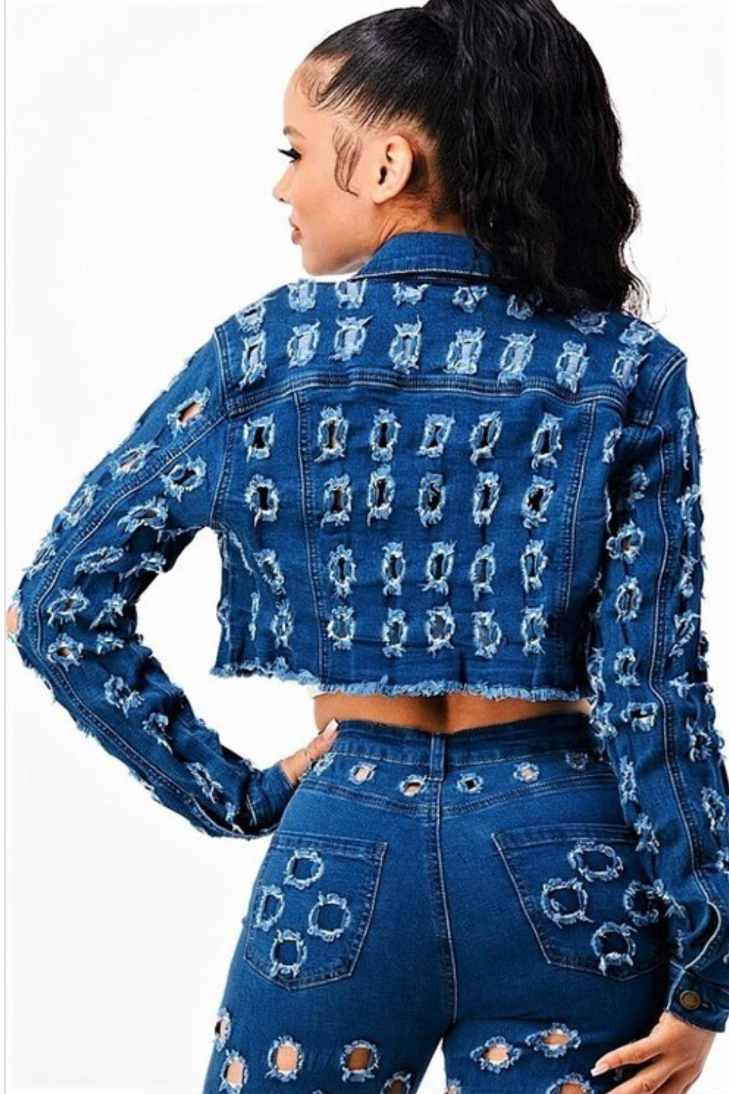 Denim cropped hole jacket