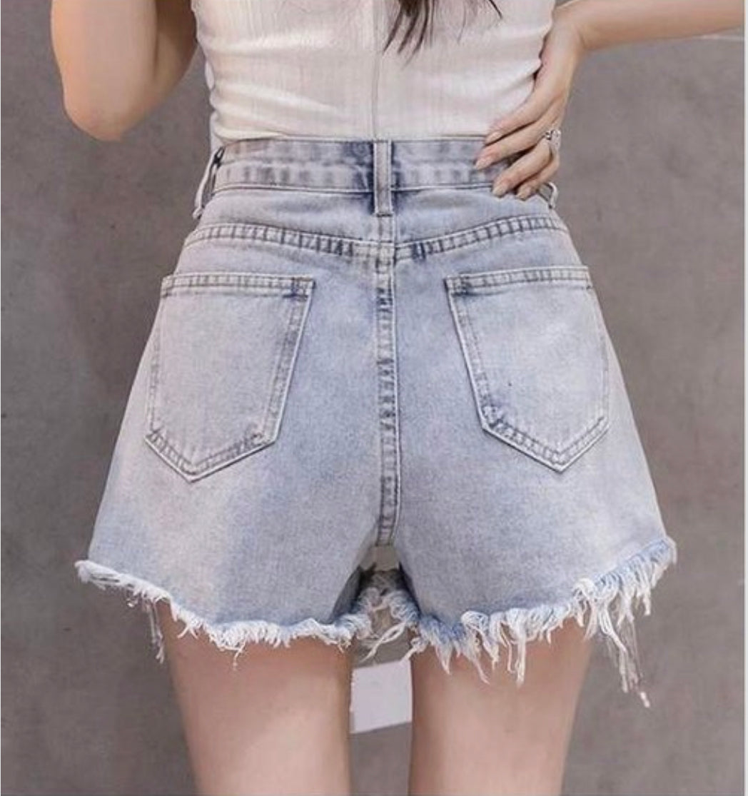Sequined Tassel  Denim Shorts