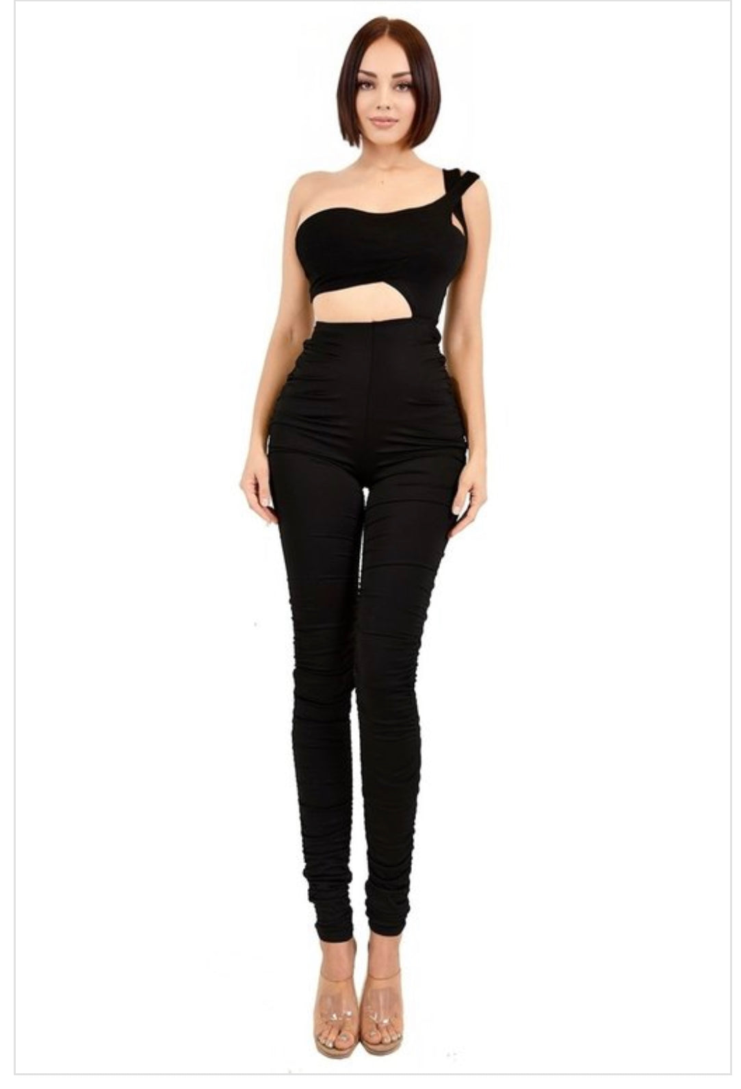 ONE SHOULDER STRAP CUTOUT JUMPSUIT