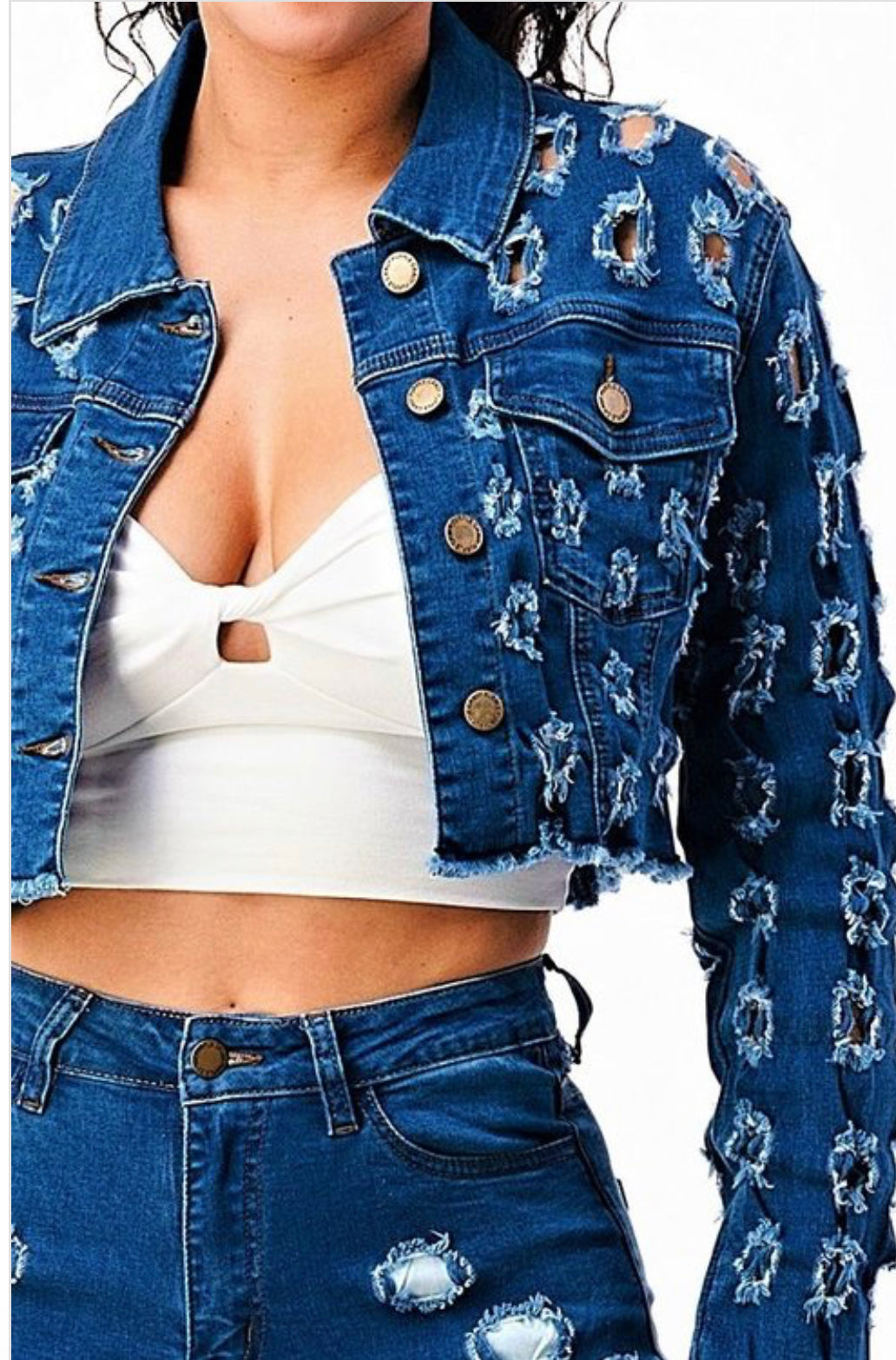 Denim cropped hole jacket