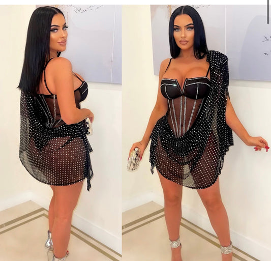 Kai corset crystal black mini dress