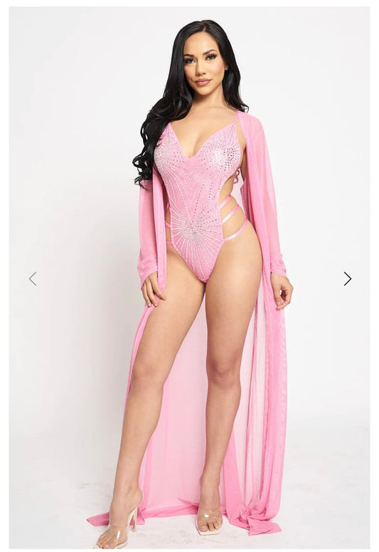 2PCS PINK BODYSUIT SET
