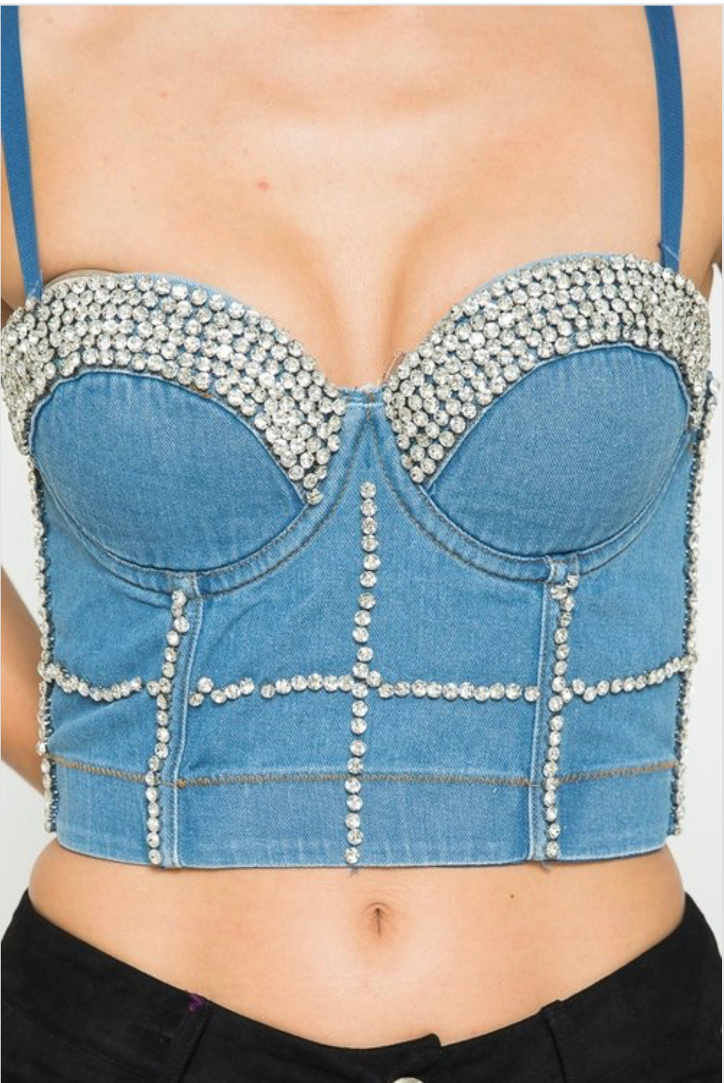 Soft denim straps crop tops