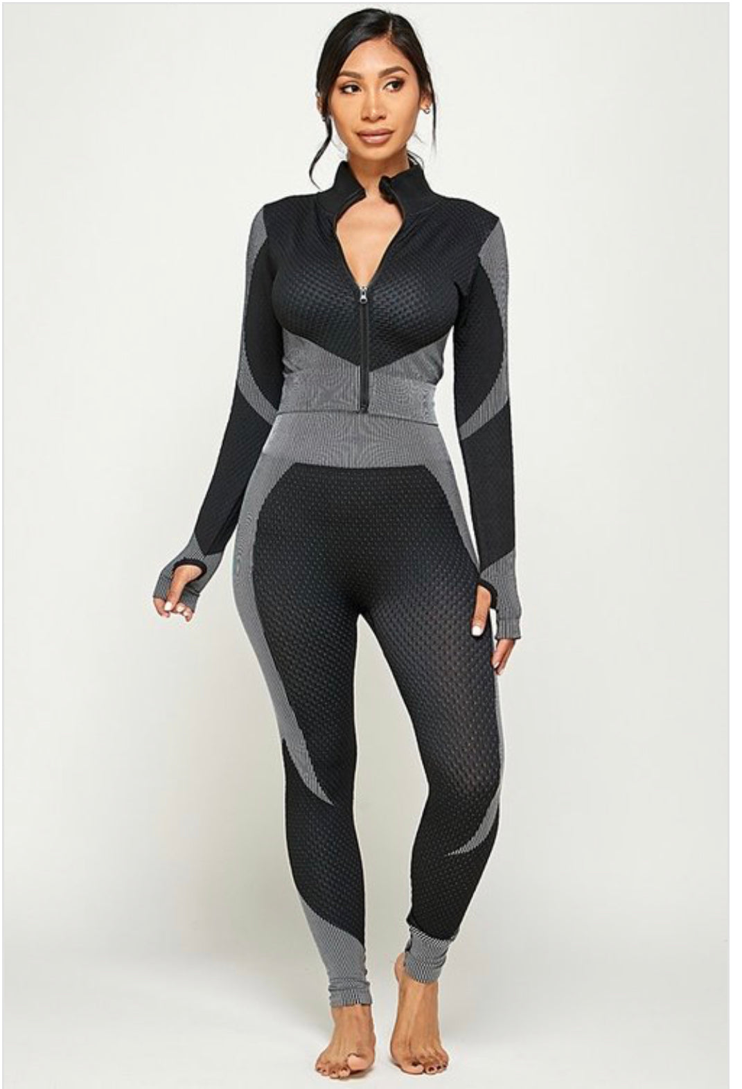 Zip up crop gym jumpsuit