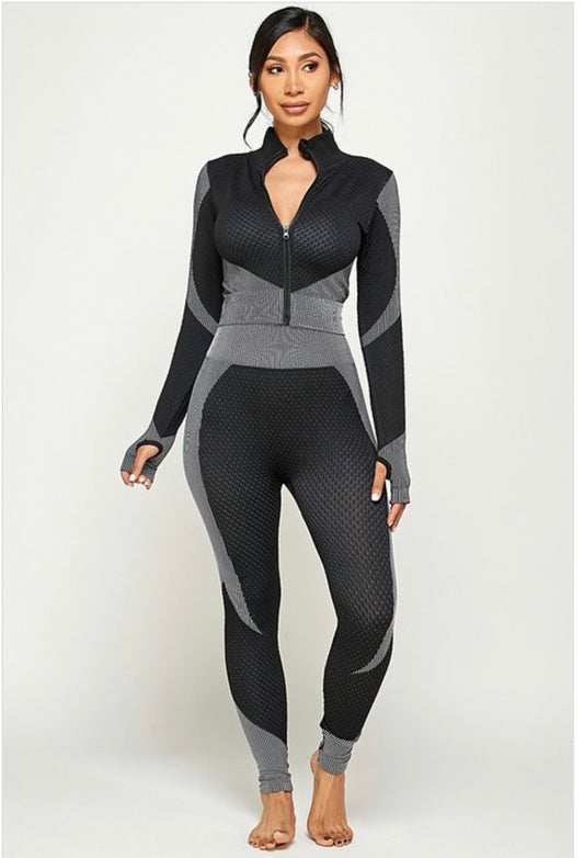 Zip up crop gym jumpsuit