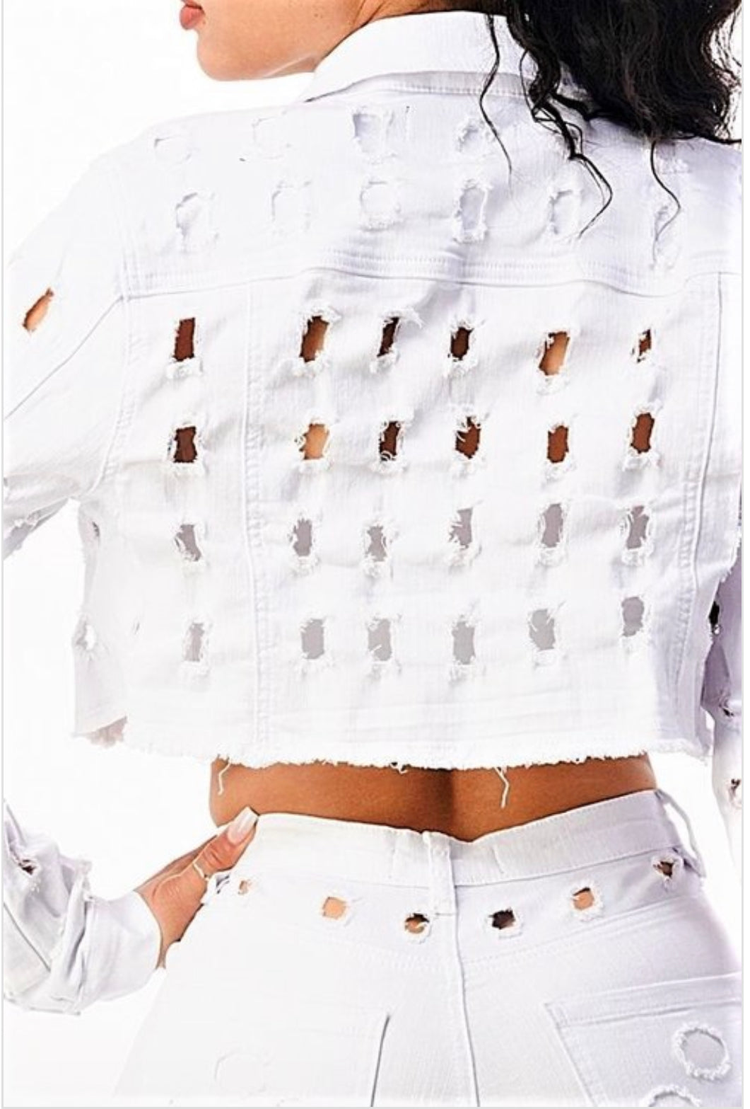 CROP DISTRESSED DENIM JACKET