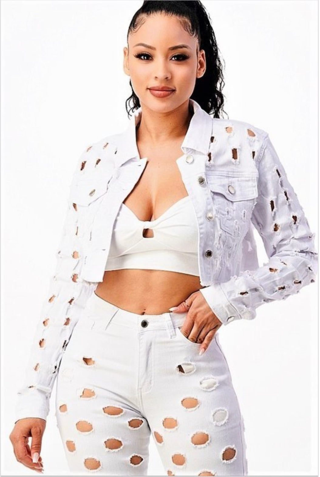 CROP DISTRESSED DENIM JACKET