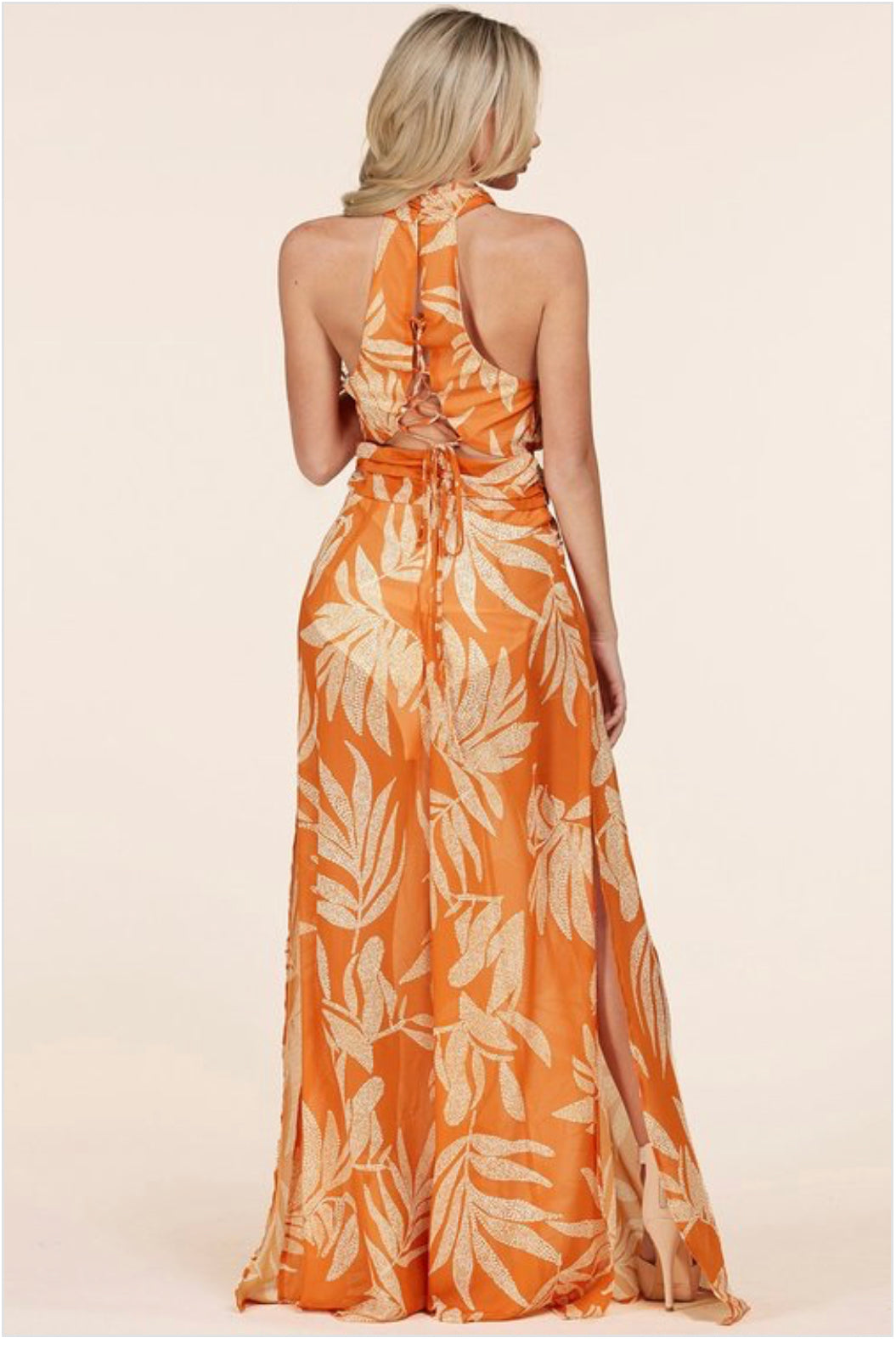 Dotted leaf print jumpsuit