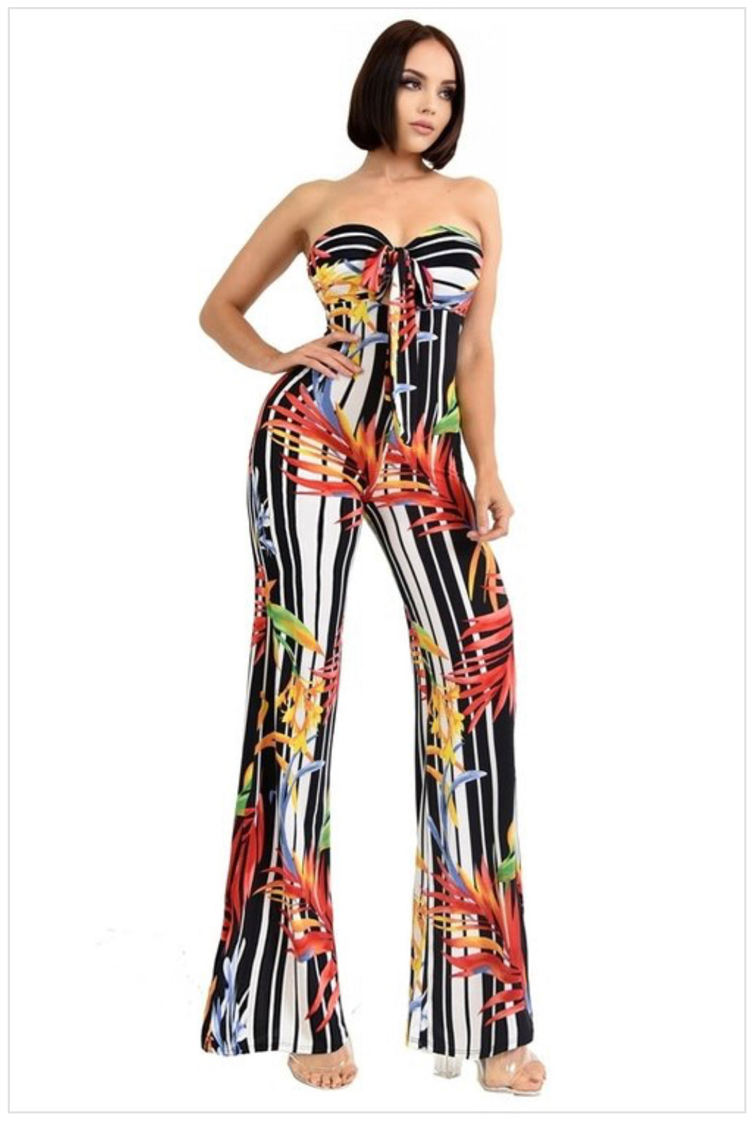 FLORAL TIE BUST TUBE JUMPSUIT