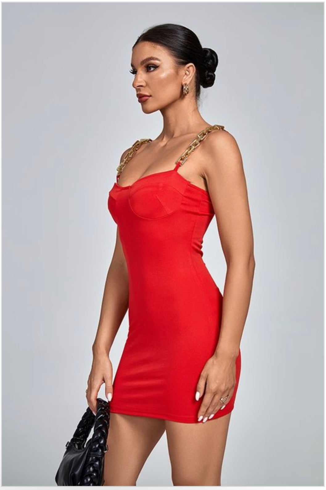 Metal strap halter dress