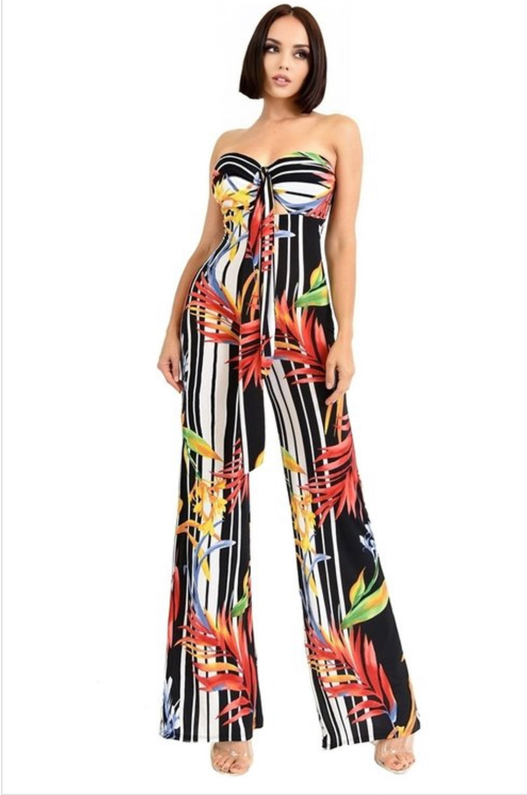 FLORAL TIE BUST TUBE JUMPSUIT